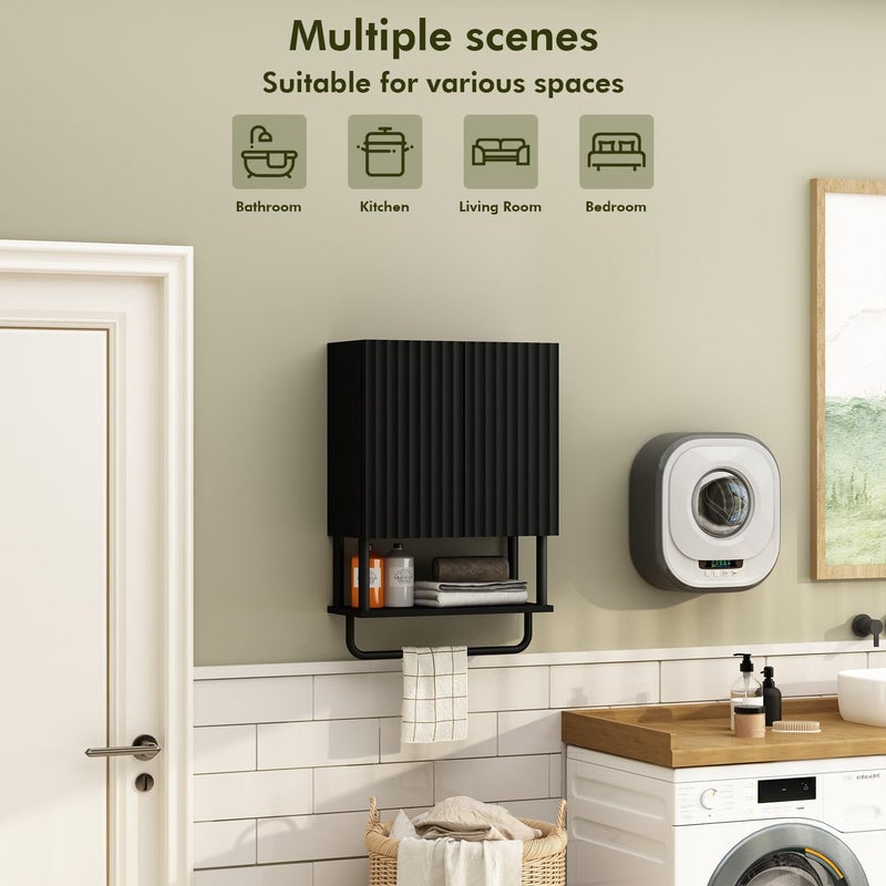 RUSTOWN Fluted Bathroom Wall Cabinet with 2 Doors, 3-Tier Modern Farmhouse Medicine Cabinet, Over The Toilet Storage Cabinet with Adjustable Shelf and Towel Bar(Black, Small) - Image 5