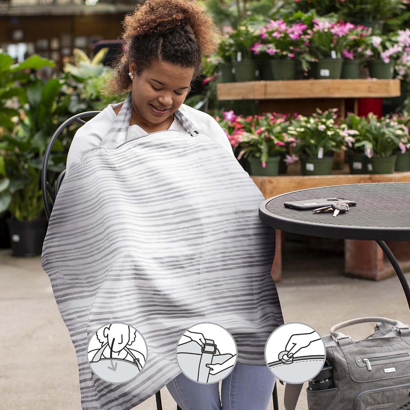 boppy غطاء للرضاعة الطبيعية، خطوط مائية رمادية، تصميم مئزر مع جيب تخزين، ياقة صلبة لرؤية الطفل أثناء الرضاعة، والرضاعة الطبيعية أو الضخ - Image 2