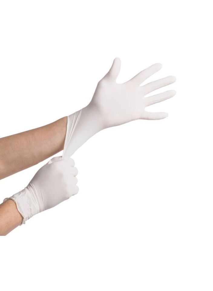 بوس قفازات Bio Safety (BOS) لاتكس خالية من البودرة - قفازات فائقة القوة - مثالية للعناية الصحية والمنزل والتنظيف وأغراض تحضير الطعام - اللون الأبيض - 100 قطعة - Image 2