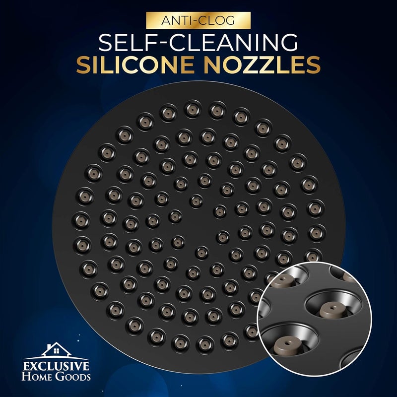 Heatsistence Luxury Rainfall Shower Head - High-Pressure showerhead Jets, rain shower head Ant-Clog Silicone Nozzles (1.8 GPM, Matte Black) - Image 4