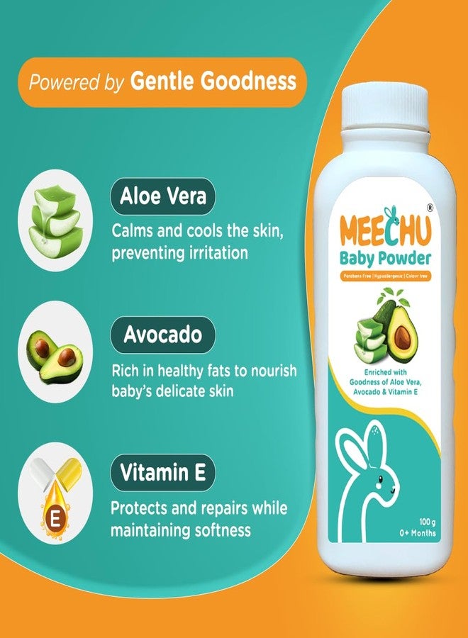Meechu Baby Powder 100g Pack of 2 | Aloe Vera & Avocado Baby Powder | Gentle Moisture Protection for Soft & Fresh Baby Skin | Hypoallergenic, Paraben & Colour Free - Image 4
