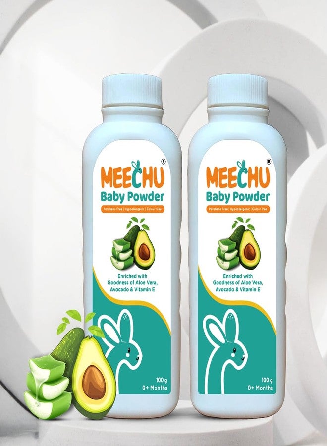 Meechu Baby Powder 100g Pack of 2 | Aloe Vera & Avocado Baby Powder | Gentle Moisture Protection for Soft & Fresh Baby Skin | Hypoallergenic, Paraben & Colour Free - Image 1
