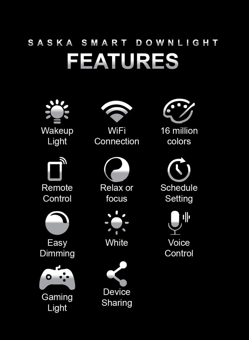 SASKA Smart WIFI LED Recessed Downlight 2700K-6500K Dimmable RGBWC Spotlight Multicolor Ceiling Light 9CM - Image 3