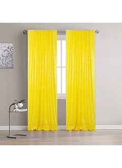 Partisout Sequin Backdrop Curtain 2 Panels 2Ftx7Ft Sequin Backdrop Sequence Backdrop Party Glitter Backdrop Sparkle Backdrop Wedding Photo Backdrop And Shimmer Backdrop (2Pcs 2Ftx7Ft Yellow)  - Image 1
