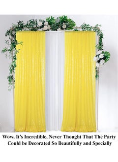 Partisout Sequin Backdrop Curtain 2 Panels 2Ftx7Ft Sequin Backdrop Sequence Backdrop Party Glitter Backdrop Sparkle Backdrop Wedding Photo Backdrop And Shimmer Backdrop (2Pcs 2Ftx7Ft Yellow)  - Image 2