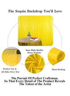 Partisout Sequin Backdrop Curtain 2 Panels 2Ftx7Ft Sequin Backdrop Sequence Backdrop Party Glitter Backdrop Sparkle Backdrop Wedding Photo Backdrop And Shimmer Backdrop (2Pcs 2Ftx7Ft Yellow)  - Image 5
