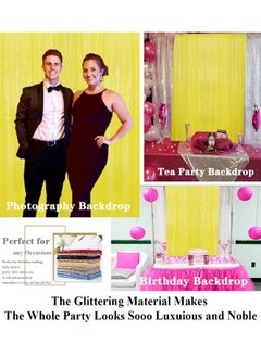 Partisout Sequin Backdrop Curtain 2 Panels 2Ftx7Ft Sequin Backdrop Sequence Backdrop Party Glitter Backdrop Sparkle Backdrop Wedding Photo Backdrop And Shimmer Backdrop (2Pcs 2Ftx7Ft Yellow)  - Image 3