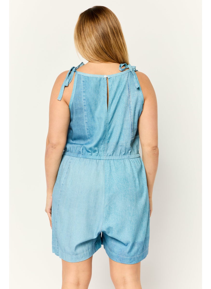ESPRIT Women Washed Sleeveless Jumpsuit, Blue  - Image 3