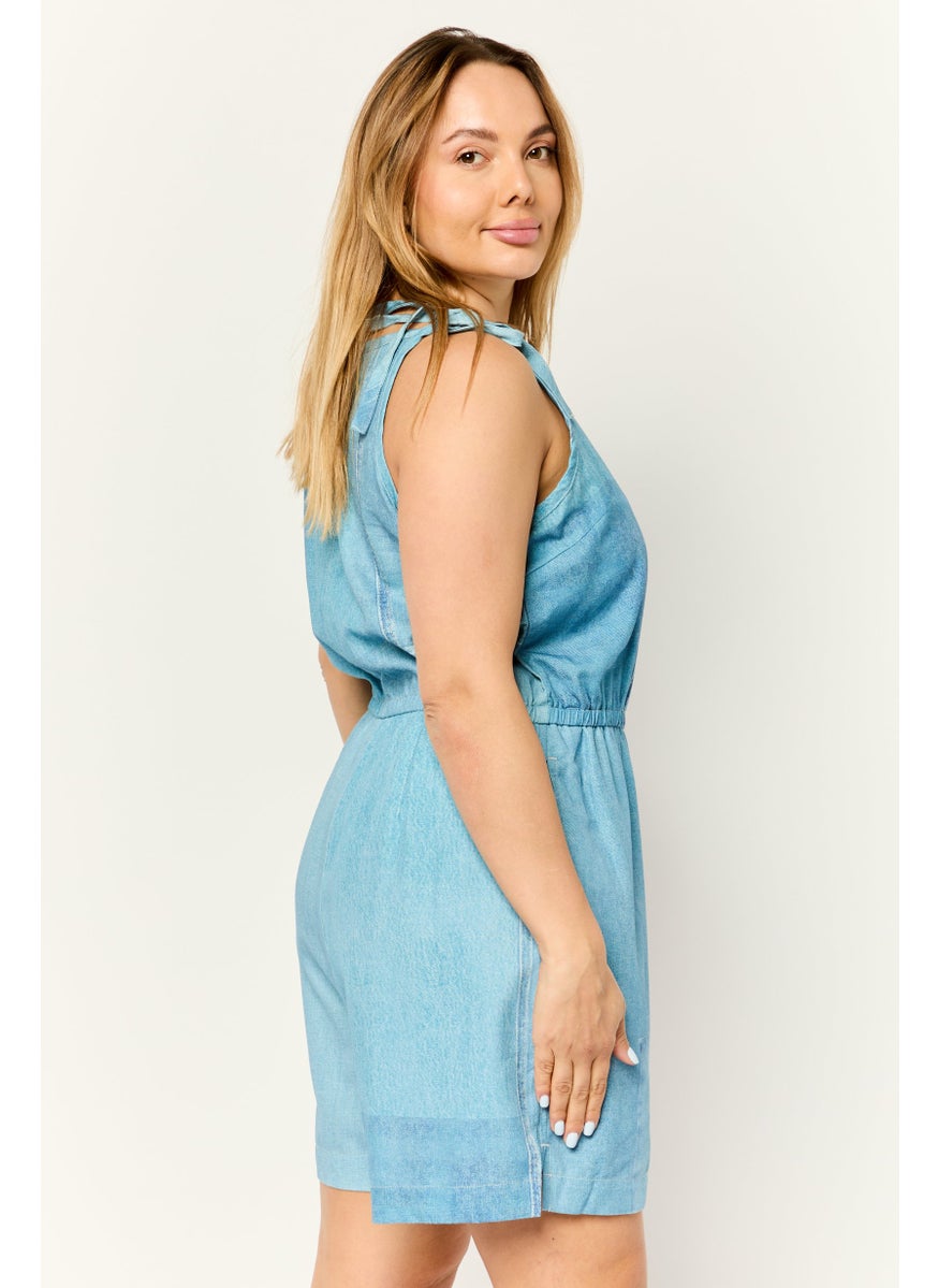 ESPRIT Women Washed Sleeveless Jumpsuit, Blue  - Image 4
