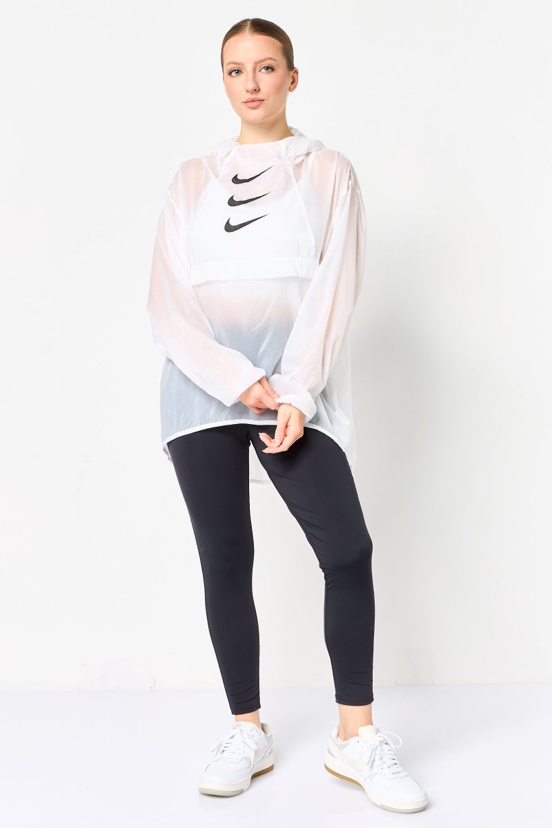 Nike جاكيت جري نسائي فضفاض بأكمام طويلة، أبيض - Image 2