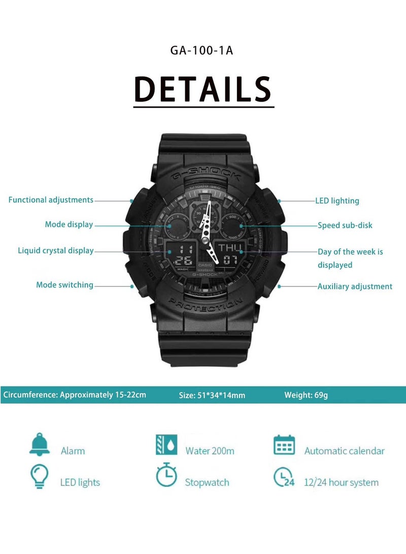CASIO Casio G-Shock Black Samurai Dual Display Large Dial Sports Waterproof Watch Night Knight GA-100-1A - Image 4