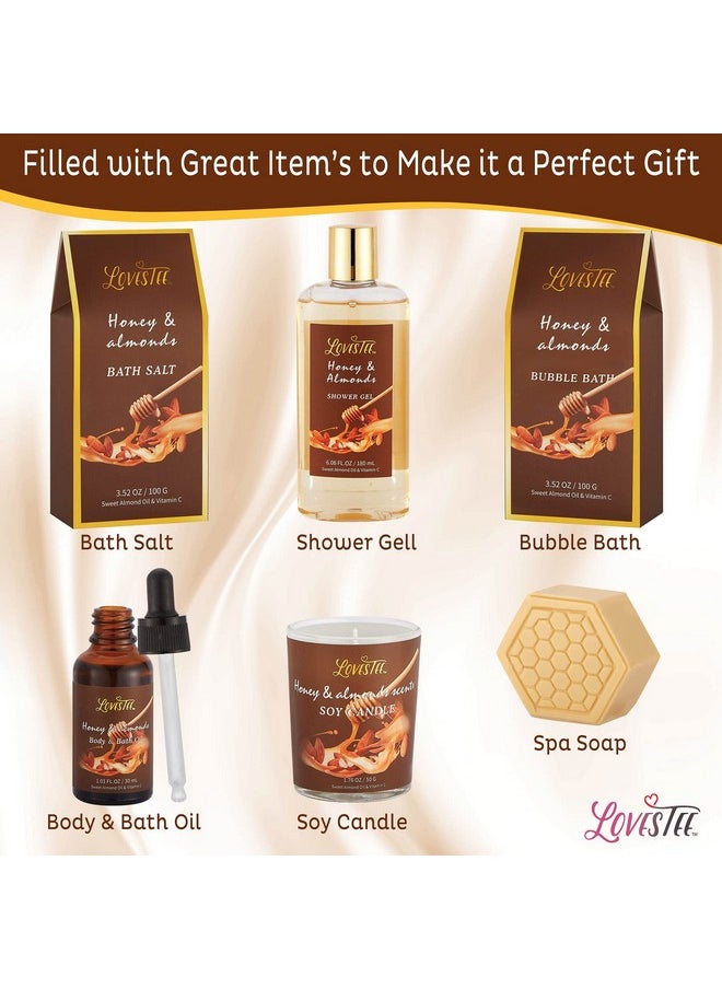 Lovestee Valentine'S Day Spa Gift Baskets For Women Honey Almond Bath And Body Set Birthday Gift Shower Gel Bubble Bath Body Butter Bath Salt Body Oil Candle Bath Caviar Soap Home Diffuser Scrubber  - Image 2