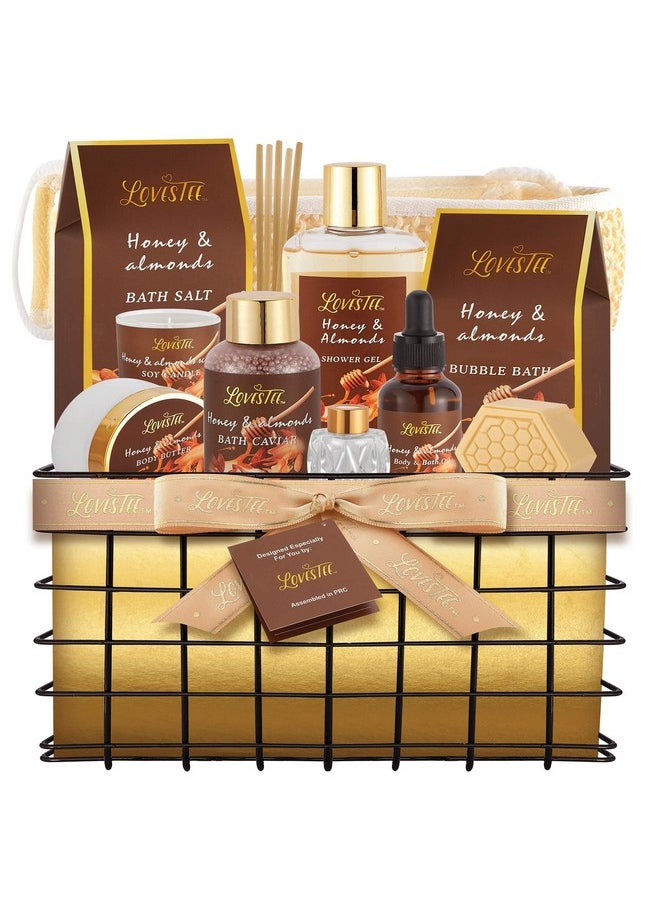 Lovestee Valentine'S Day Spa Gift Baskets For Women Honey Almond Bath And Body Set Birthday Gift Shower Gel Bubble Bath Body Butter Bath Salt Body Oil Candle Bath Caviar Soap Home Diffuser Scrubber  - Image 1