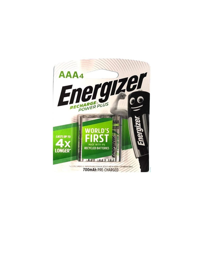 إنرجايزر بطاريات Energizer القابلة لإعادة الشحن Power Plus AAA - عبوة من 4 بطاريات NH12 URP4 700 مللي أمبير - Image 1