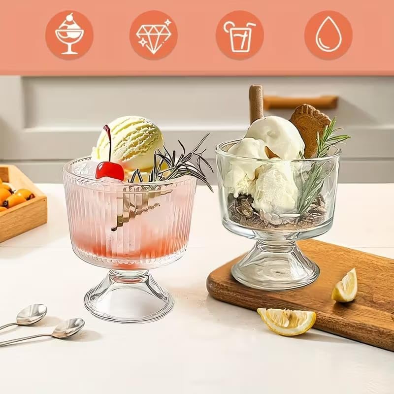 WRINGO 300 ML Ice Cream Glasses Cups Dishes for Desserts, Milkshake,Fruit and Pudding Glass Serving Bowls, Perfect for Home, Restaurants and Parties Dishwasher Safe (Set of 6) (WR-03) - Image 3