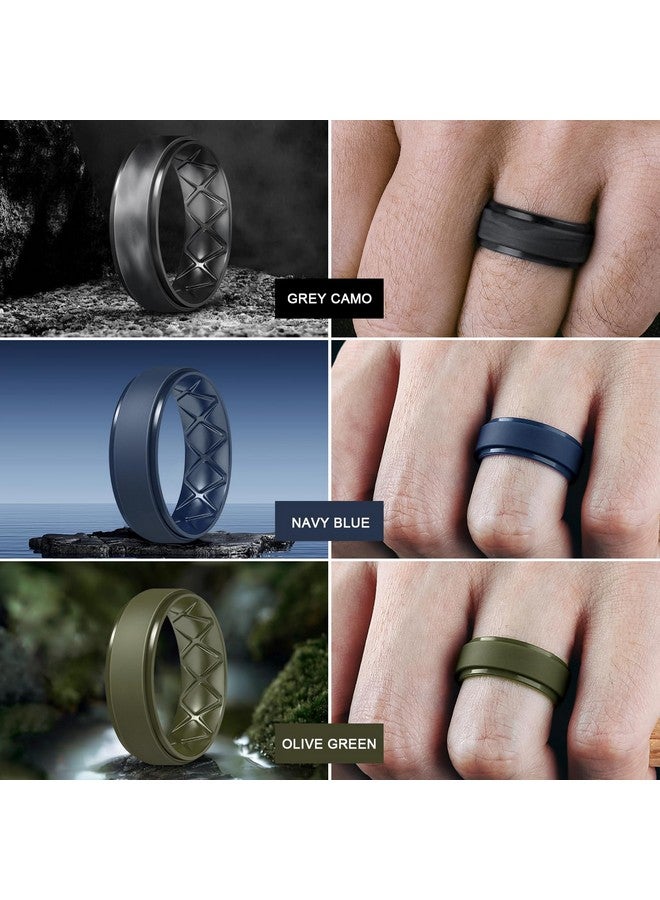Egnaro Inner Arc Ergonomic Breathable Design, Silicone Rings Mens with Half Sizes, 7 Rings / 6 Rings / 5 Rings / 4 Rings / 1 Ring Rubber Wedding Bands, 8.5mm Wide-2mm Thick - Image 2