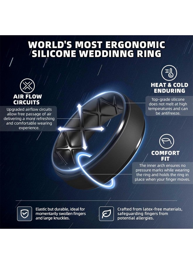 Egnaro Inner Arc Ergonomic Breathable Design, Silicone Rings Mens with Half Sizes, 7 Rings / 6 Rings / 5 Rings / 4 Rings / 1 Ring Rubber Wedding Bands, 8.5mm Wide-2mm Thick - Image 1