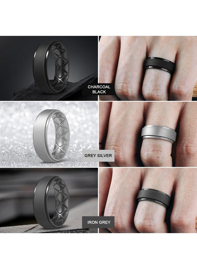 Egnaro Inner Arc Ergonomic Breathable Design, Silicone Rings Mens with Half Sizes, 7 Rings / 6 Rings / 5 Rings / 4 Rings / 1 Ring Rubber Wedding Bands, 8.5mm Wide-2mm Thick - Image 3