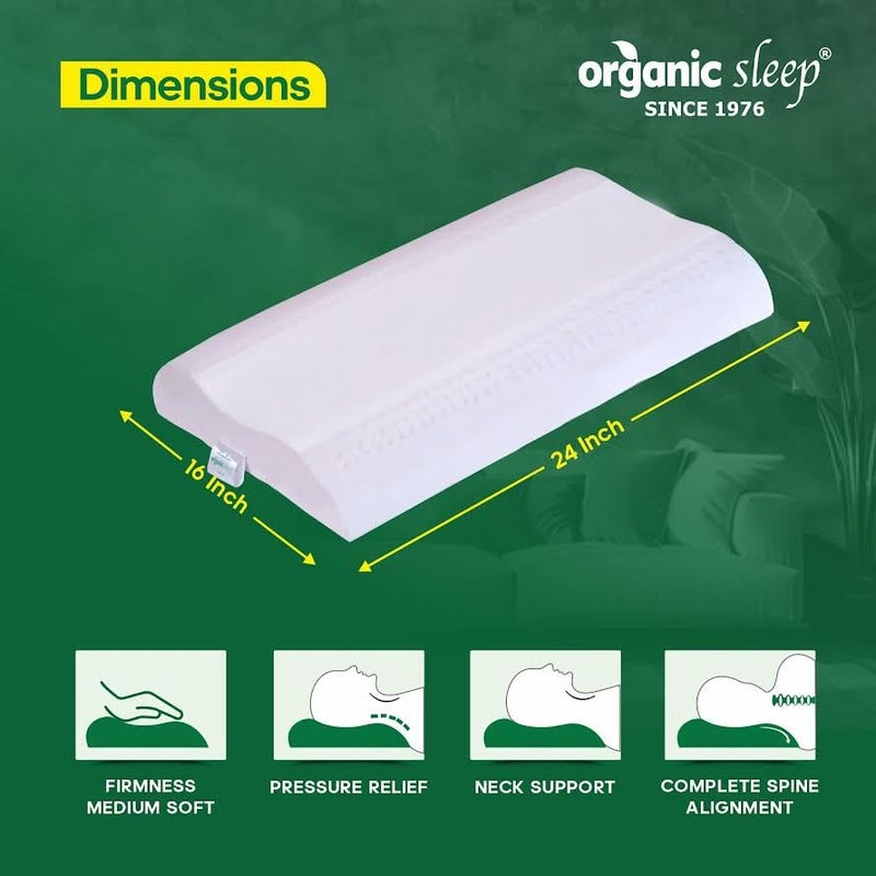 ORGANIC SLEEP Cervical Pillow, Natural Latex, Size 24x16x3/4 Inch, Pack of 1 with Cotton Cover, Orthopaedic Neck Support, Ergonomic Design, Durable Latex Foam Pillow for Neck and Spine Alignment - Image 2