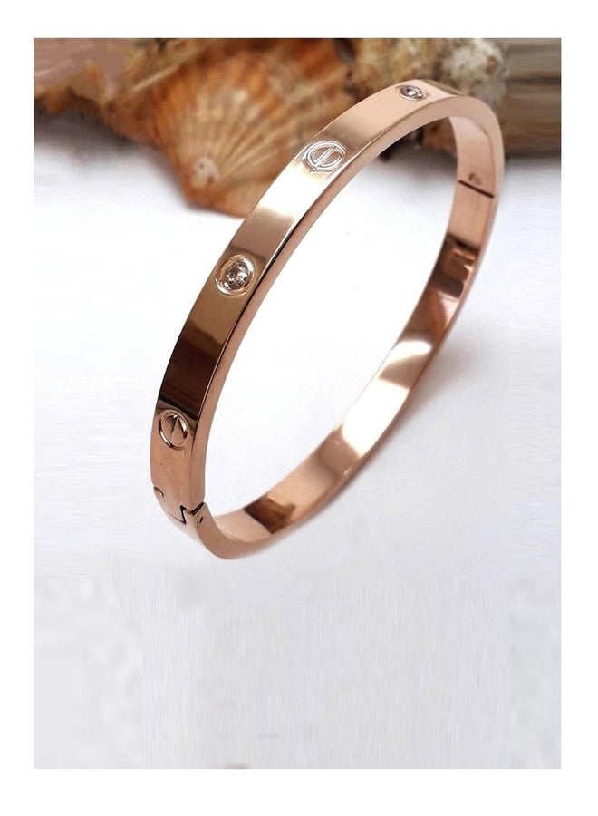 MONKDECOR Allure & Stylish Design Rose Gold Plated Unisex Stone Bracelet for Casual/Wedding/Party Occasion - Image 3