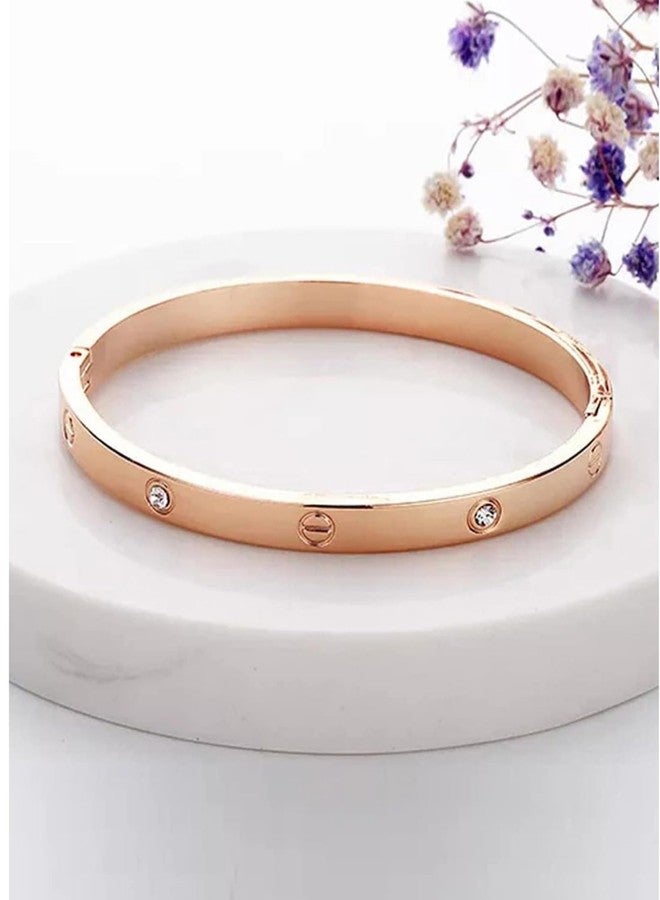 MONKDECOR Allure & Stylish Design Rose Gold Plated Unisex Stone Bracelet for Casual/Wedding/Party Occasion - Image 5