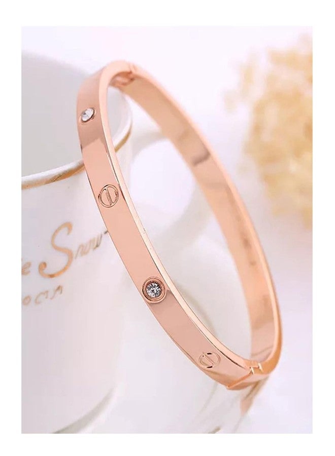 MONKDECOR Allure & Stylish Design Rose Gold Plated Unisex Stone Bracelet for Casual/Wedding/Party Occasion - Image 2