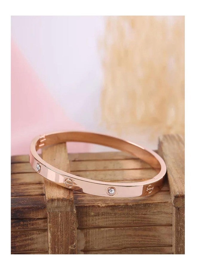 MONKDECOR Allure & Stylish Design Rose Gold Plated Unisex Stone Bracelet for Casual/Wedding/Party Occasion - Image 4