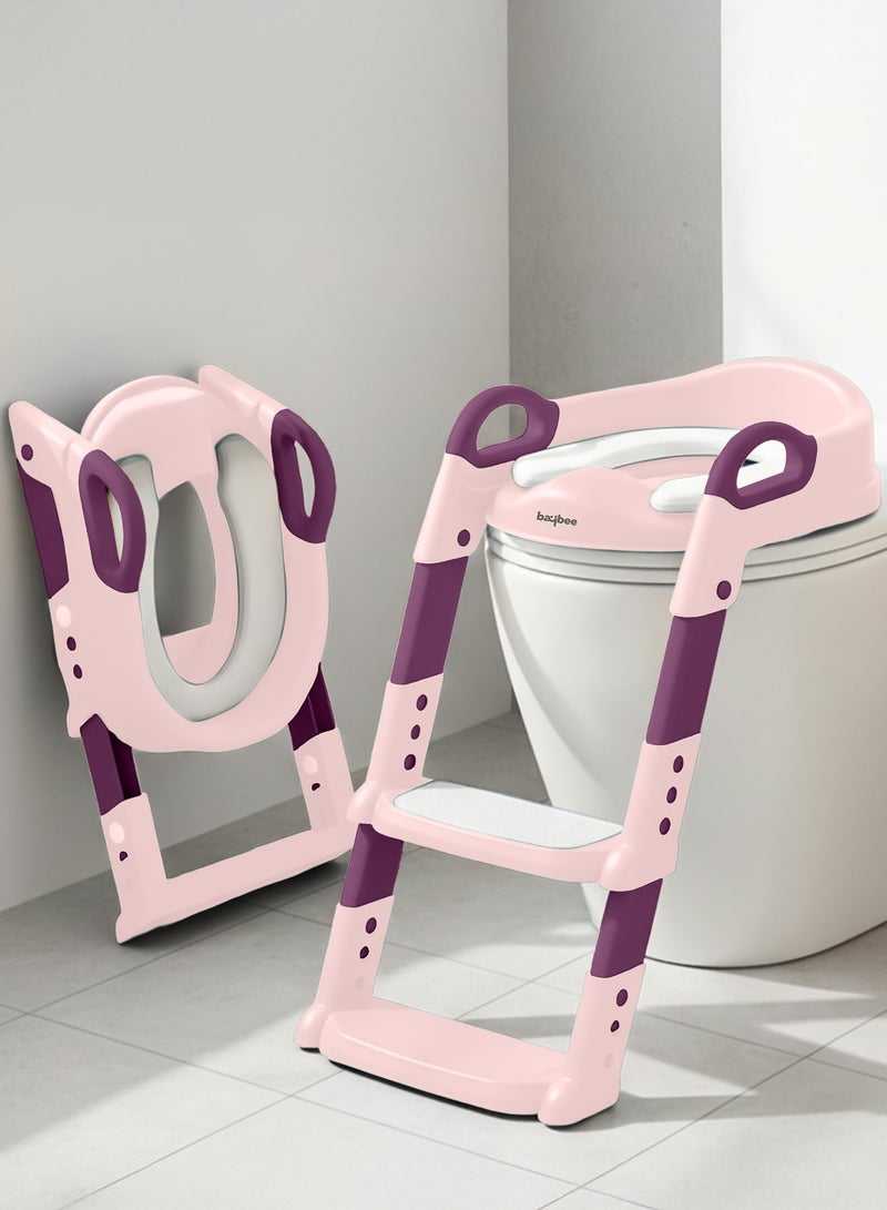 بيبي مقعد نونية للأطفال مع سلم للمراحيض الغربية للأطفال من Baybee Aura مقعد تدريب للأطفال مع وسادة بمقبض كرسي نونية للأطفال مقعد نونية للأطفال للأطفال من سن 2 إلى 5 سنوات للأولاد والبنات لون زهري - Image 1
