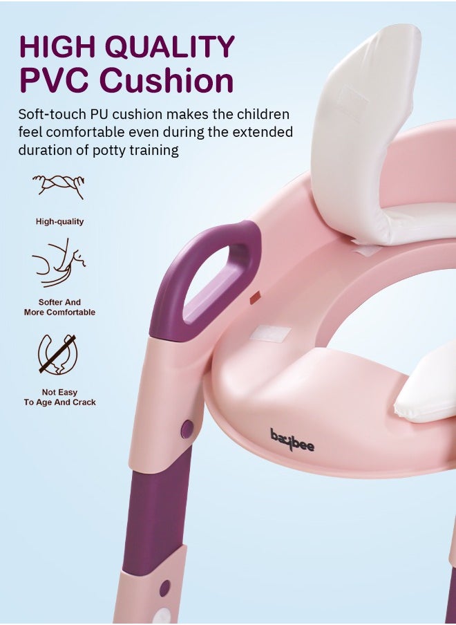 BAYBEE Aura Baby Potty Seat With Ladder For Western Toilets Kids Toilet Potty Training Seat For Baby With Handle Cushion Kids Potty Chair Kids Potty Seat For Baby Kids 2 To 5 Years Boys Girls Pink  - Image 5