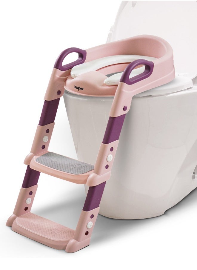 BAYBEE Aura Baby Potty Seat With Ladder For Western Toilets Kids Toilet Potty Training Seat For Baby With Handle Cushion Kids Potty Chair Kids Potty Seat For Baby Kids 2 To 5 Years Boys Girls Pink  - Image 1