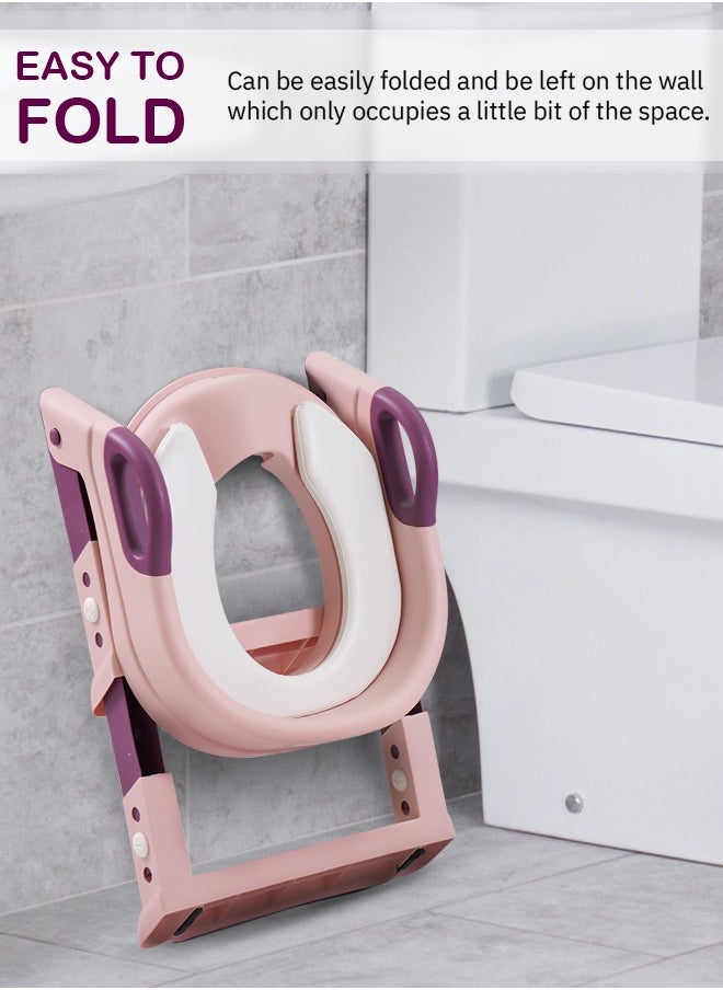BAYBEE Aura Baby Potty Seat With Ladder For Western Toilets Kids Toilet Potty Training Seat For Baby With Handle Cushion Kids Potty Chair Kids Potty Seat For Baby Kids 2 To 5 Years Boys Girls Pink  - Image 2