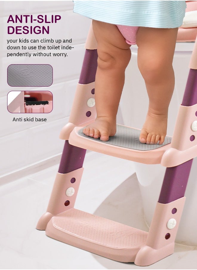 BAYBEE Aura Baby Potty Seat With Ladder For Western Toilets Kids Toilet Potty Training Seat For Baby With Handle Cushion Kids Potty Chair Kids Potty Seat For Baby Kids 2 To 5 Years Boys Girls Pink  - Image 4