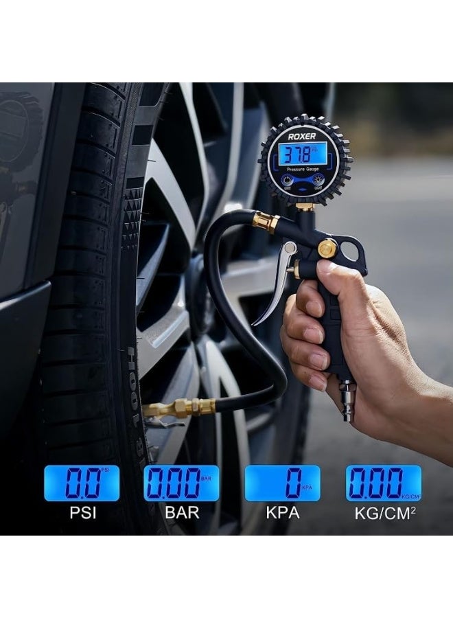 ROXER Digital Tire Pressure Gauge with Inflator, 250 PSI Air Chuck and Compressor Accessories, Heavy-Duty Stainless Steel, Accurate to ±1%, Trucks, Motorcycles, SUVs, bikes, and More - Image 3