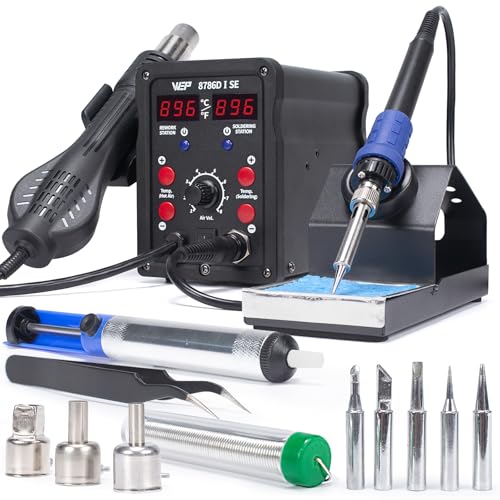 WEP 8786D-I SE Hot Air Soldering Iron Station Kit 2-IN-1 for Rework, Desoldering with Lead-Free Solder Wire, 5 Soldering Tips, 3 Hot Air Nozzles,Tweezers, Desoldering Pump - Image 1