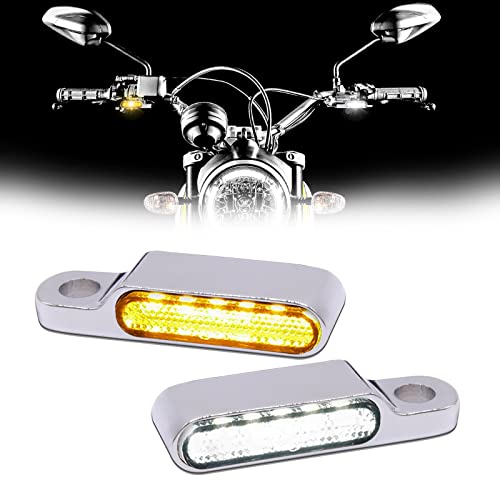 DREAMIZER Universal Motorcycle Handlebar LED Flowing Water Turn Signal Mini Blinkers Front Running light Compatible with Harley Honda Yamaha Kawasaki Cafe Racer Cruiser Street Bikes (Chrome) - Image 1