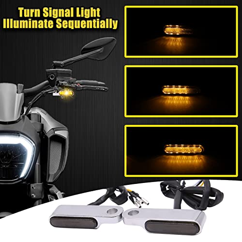 DREAMIZER Universal Motorcycle Handlebar LED Flowing Water Turn Signal Mini Blinkers Front Running light Compatible with Harley Honda Yamaha Kawasaki Cafe Racer Cruiser Street Bikes (Chrome) - Image 2