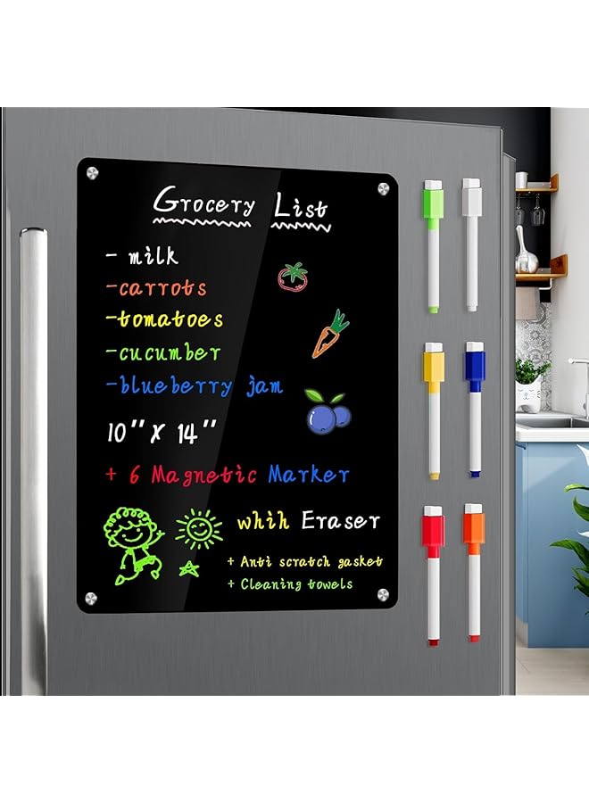 Arabest Dry Erase Board Magnetic Black Board For Fridge 45X30Cm 4 Liquid Blackboard Markers With Magnet Small Chalkboard Magnet White Board Refrigerator Magnetic Whiteboard Sheet  - Image 1