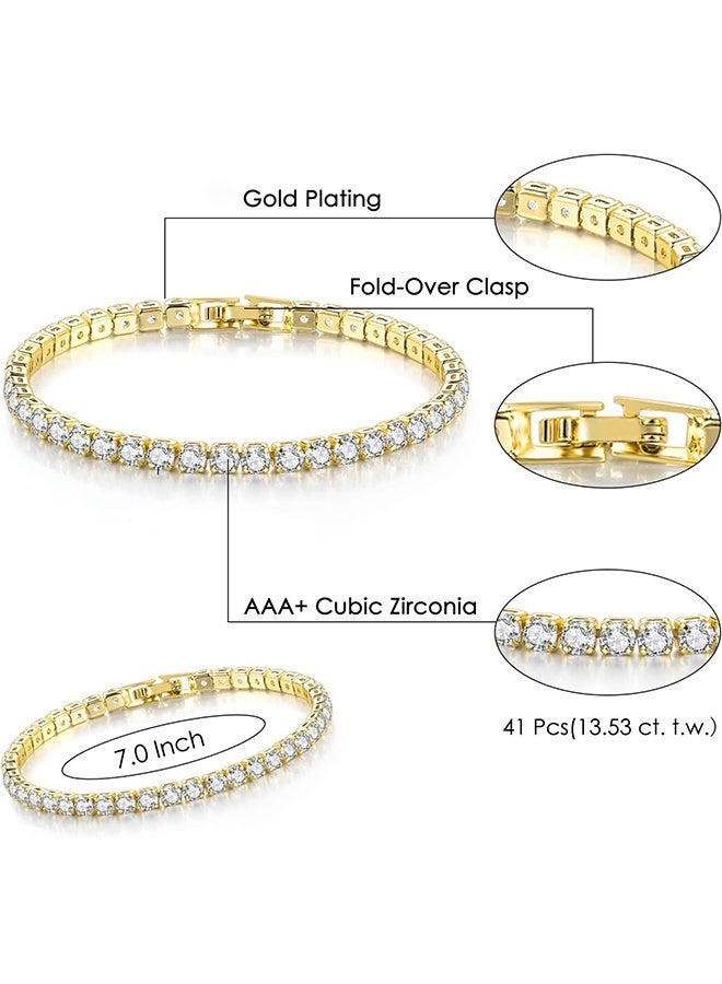 2-Piece Gold Bracelets for Women, 18K Gold Plated Cubic Zirconia Bangle Crystal Friendship Bracelet Jewelry,Wedding Party Birthday Gifts for Girlfriend Sister Daughter - Image 5