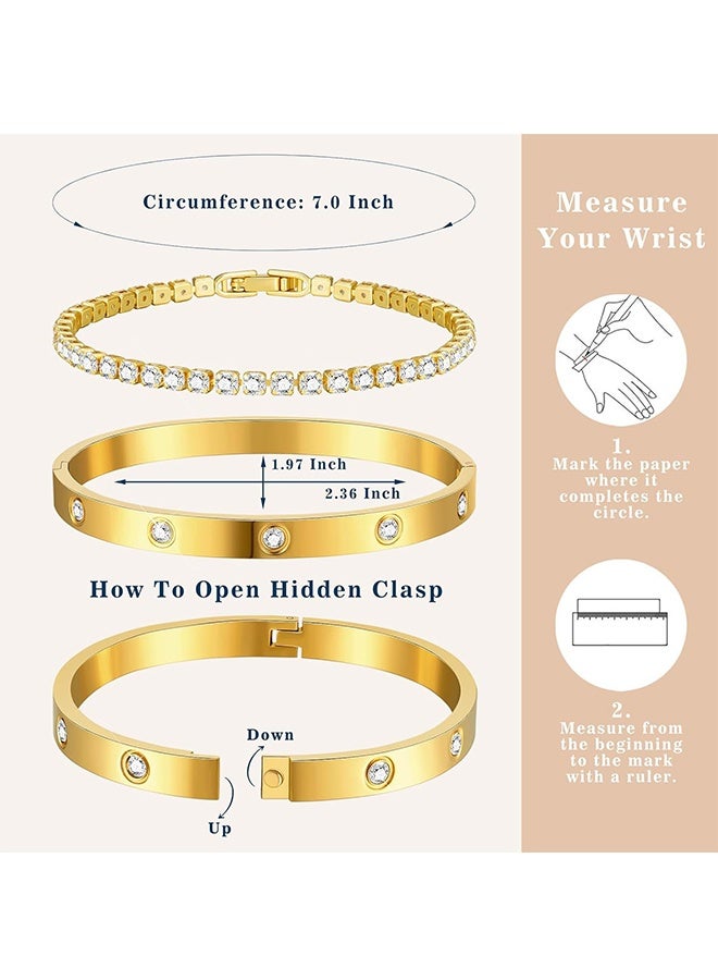 2-Piece Gold Bracelets for Women, 18K Gold Plated Cubic Zirconia Bangle Crystal Friendship Bracelet Jewelry,Wedding Party Birthday Gifts for Girlfriend Sister Daughter - Image 4