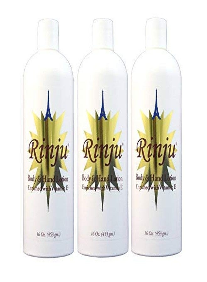 Rinju Body & Hand Lotion - Pack of 3 Non-Greasy Lotion for Women & Men - 16 Oz Cacao Butter Lotion for Extremely Dry Skin - Vitamin E Moisturizer - Image 1