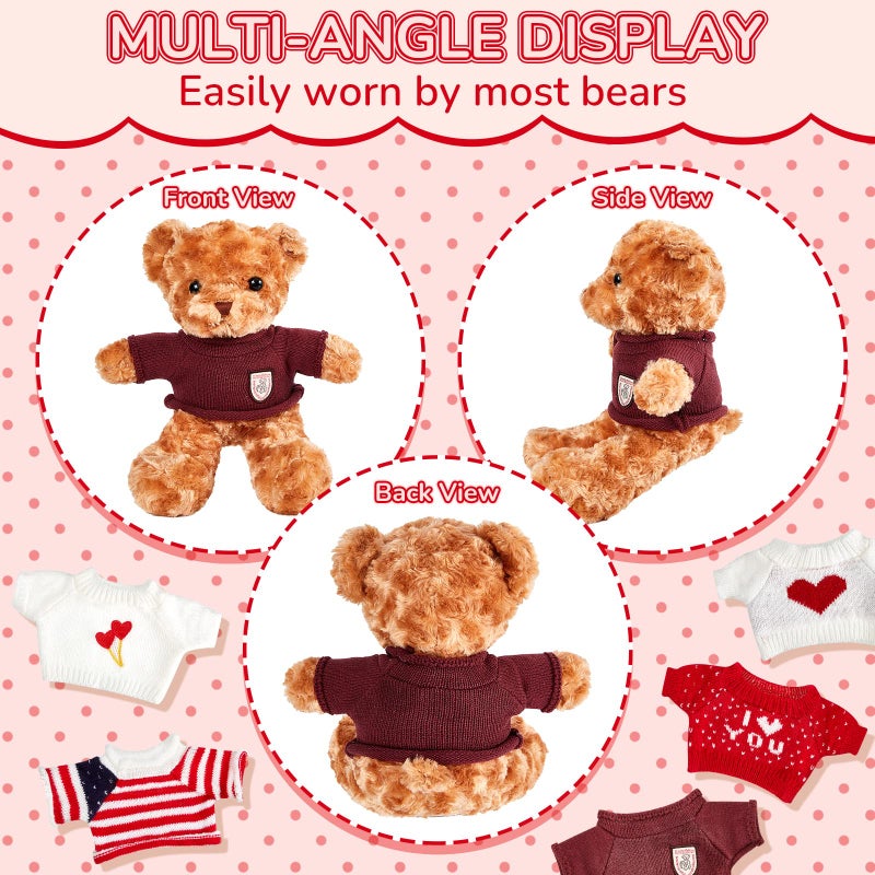 Junkin 5 Pcs Doll Clothes Bear Clothes Cute Stuffed Animal Clothing Accessories Cotton Plush Toy Clothes Bear Sweater Outfit Fit Most 14 - 18 Inch Bears Animal Plush Dolls Valentine's Day Gifts - Image 3