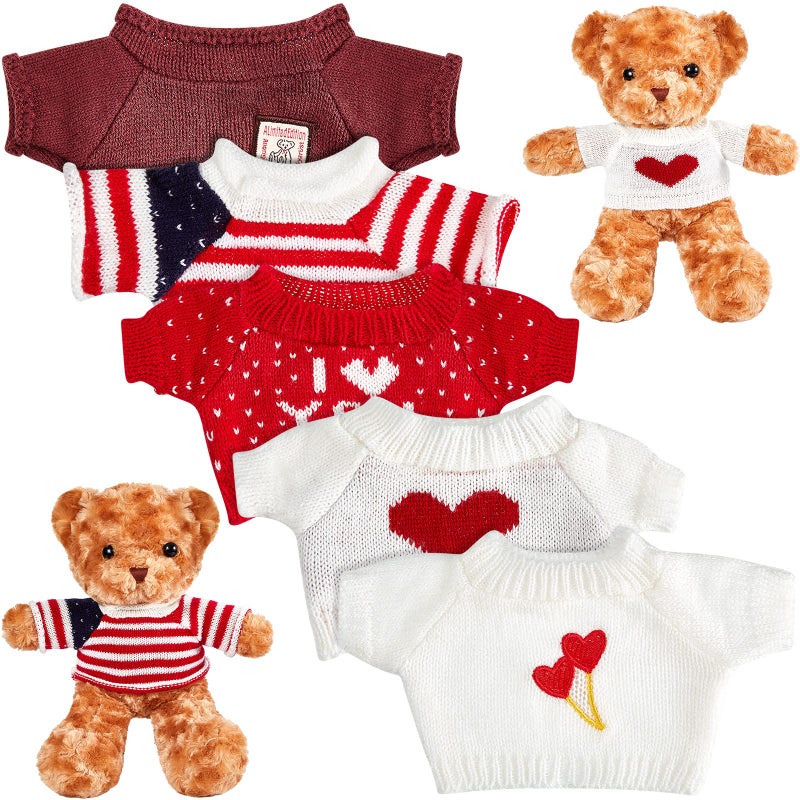 Junkin 5 Pcs Doll Clothes Bear Clothes Cute Stuffed Animal Clothing Accessories Cotton Plush Toy Clothes Bear Sweater Outfit Fit Most 14 - 18 Inch Bears Animal Plush Dolls Valentine's Day Gifts - Image 1