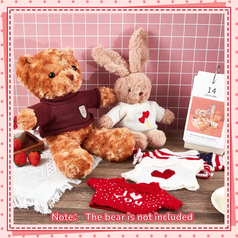 Junkin 5 Pcs Doll Clothes Bear Clothes Cute Stuffed Animal Clothing Accessories Cotton Plush Toy Clothes Bear Sweater Outfit Fit Most 14 - 18 Inch Bears Animal Plush Dolls Valentine's Day Gifts - Image 4