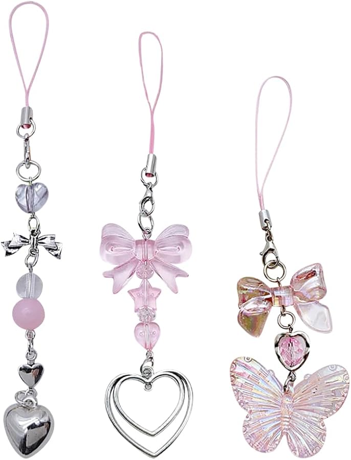 GSHLLO 3 Pcs Butterfly Phone Charms Lanyard Heart Pendant for Phone Case Bag Keychain - Image 2