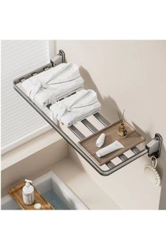 Kutis 1-Piece Balcony Clothes Dryer Foldable Clothes Drying Pole Bathroom Storage Rack Stainless Steel Gray110x32x29 cm  - Image 2