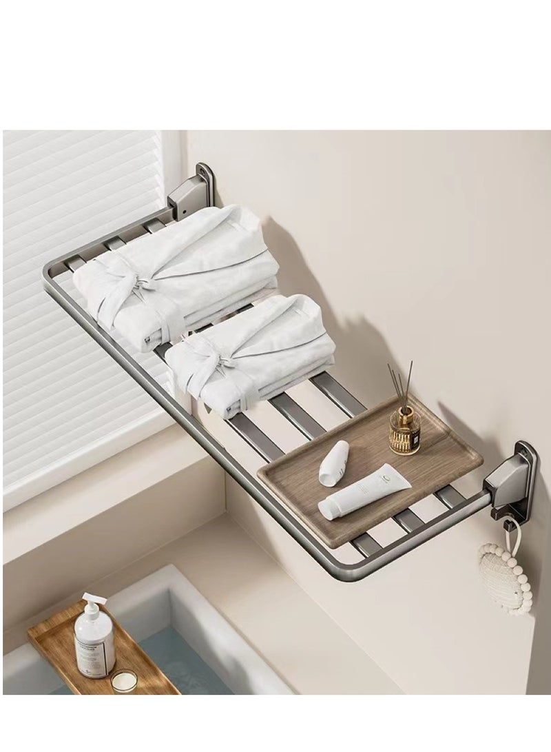 Kutis 1-Piece Balcony Clothes Dryer Foldable Clothes Drying Pole Bathroom Storage Rack Stainless Steel Gray110x32x29 cm  - Image 2