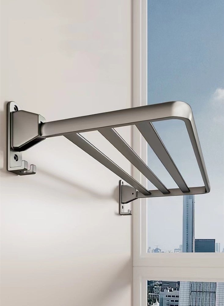 Kutis 1-Piece Balcony Clothes Dryer Foldable Clothes Drying Pole Bathroom Storage Rack Stainless Steel Gray110x32x29 cm  - Image 3