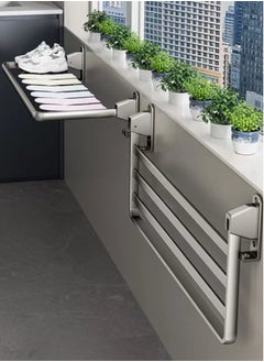 Kutis 1-Piece Balcony Clothes Dryer Foldable Clothes Drying Pole Bathroom Storage Rack Stainless Steel Gray110x32x29 cm  - Image 4