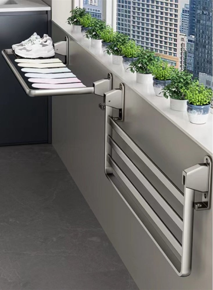 Kutis 1-Piece Balcony Clothes Dryer Foldable Clothes Drying Pole Bathroom Storage Rack Stainless Steel Gray110x32x29 cm  - Image 4
