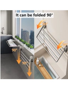 Kutis 1-Piece Balcony Clothes Dryer Foldable Clothes Drying Pole Bathroom Storage Rack Stainless Steel Gray110x32x29 cm  - Image 5